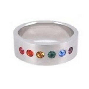 Pride Shack - Single Line CZ Rainbow Ring - LGBT Lesbian Gay Pride Ring Steel